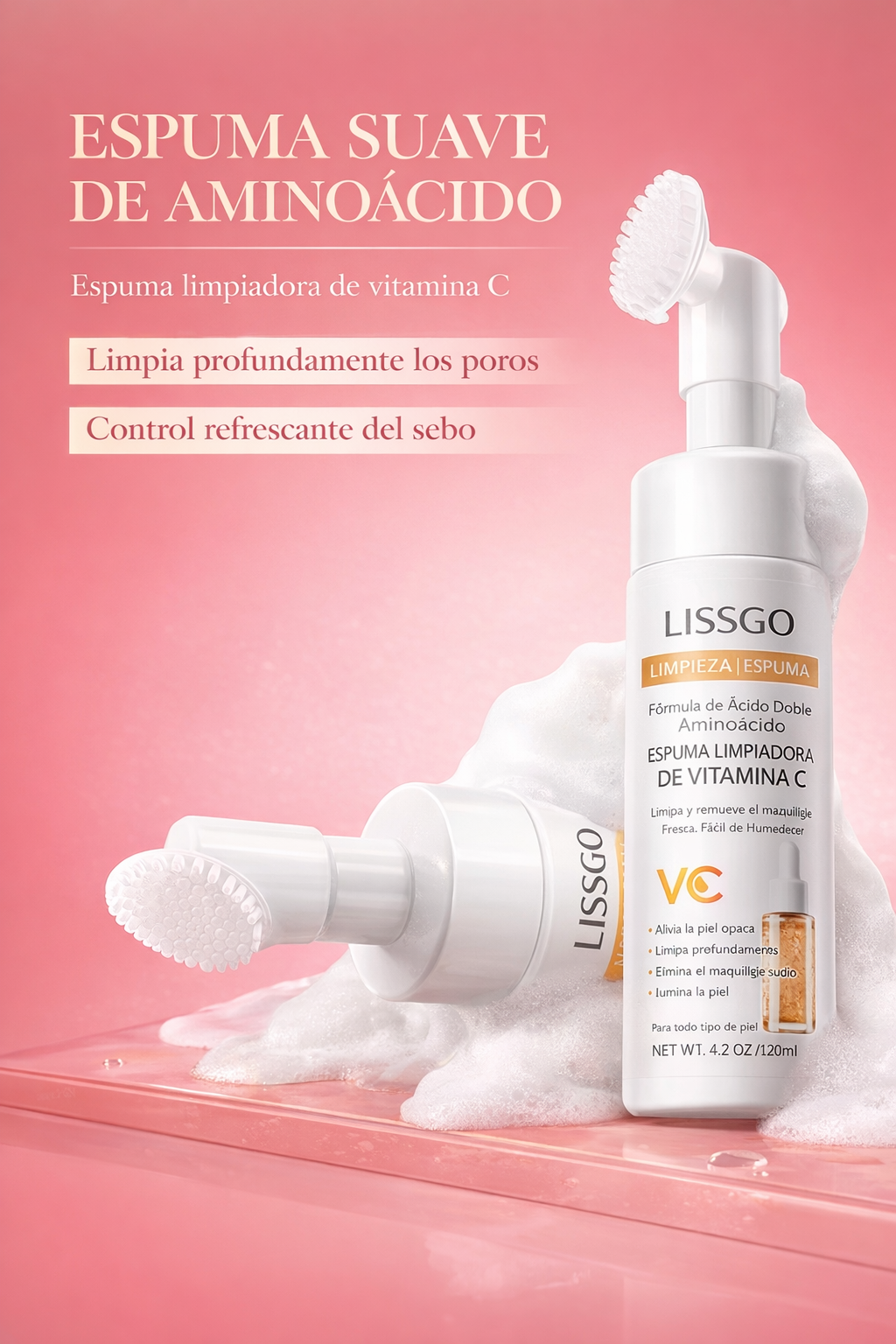 ESPUMA LIMPIADORA VITAMINA C CON CEPILLO INTEGRADO LissGo™